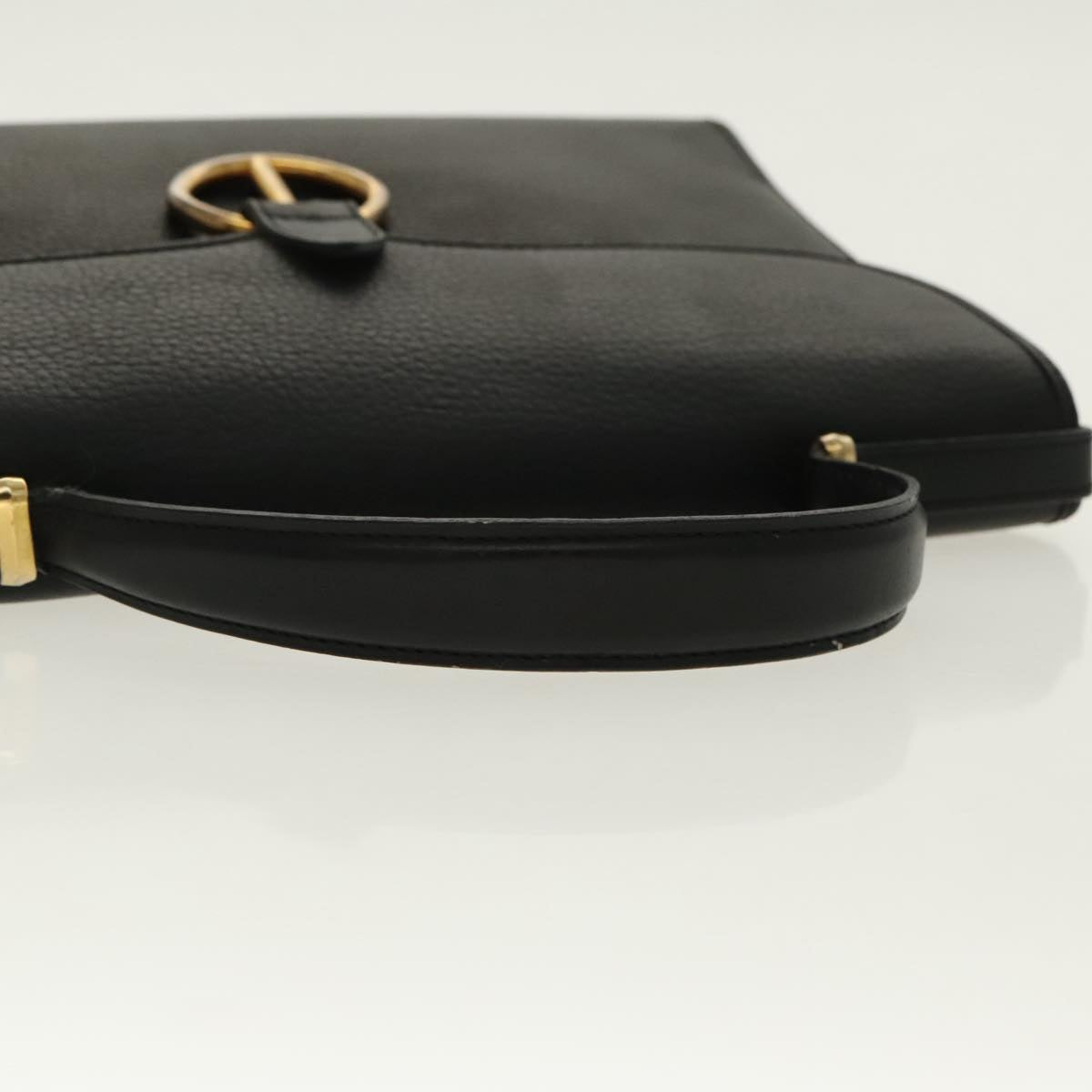 Christian Dior Hand Bag Leather Black Gold Auth 95744