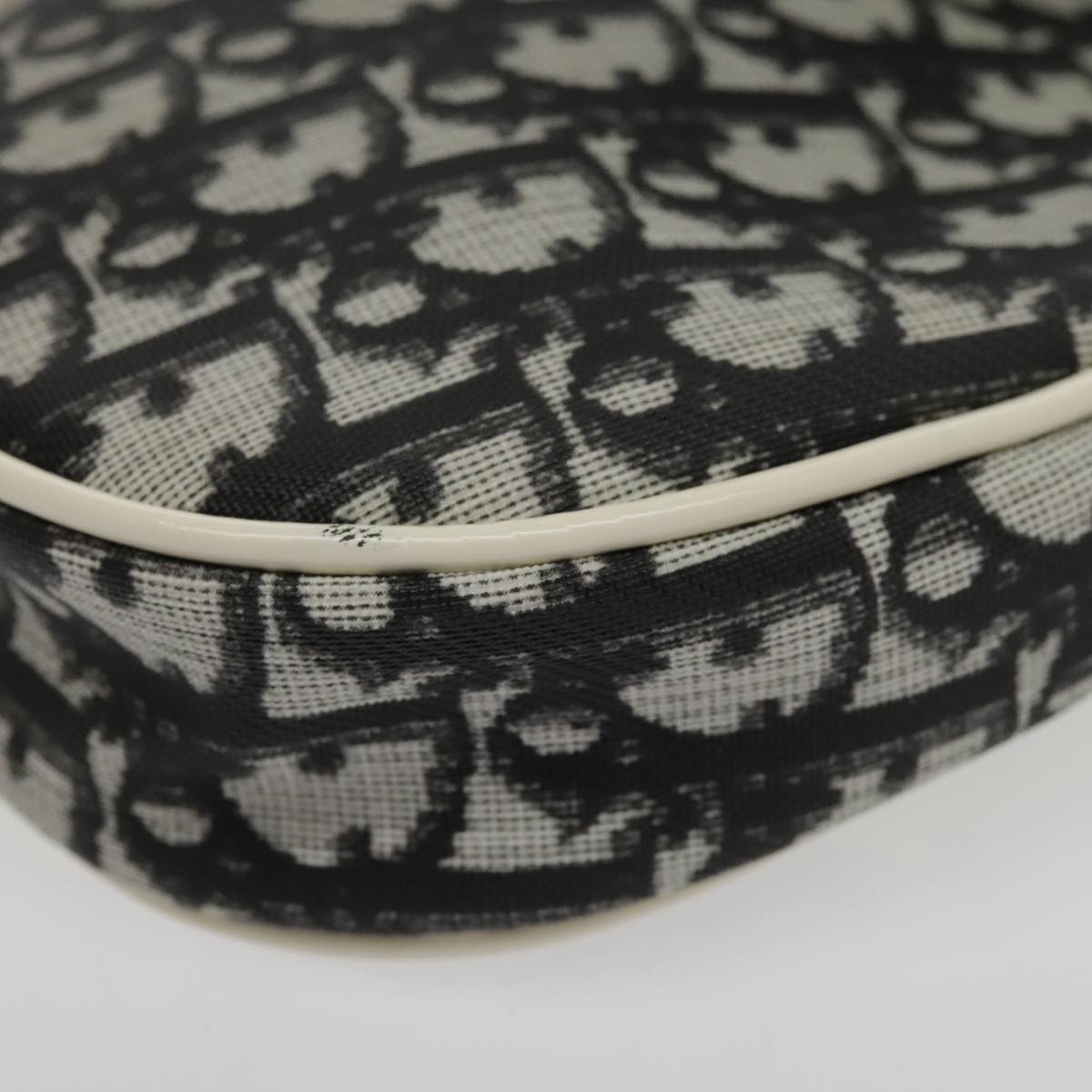 Christian Dior Trotter Canvas Saddle Pouch Accessory Black Silver Auth 95750A