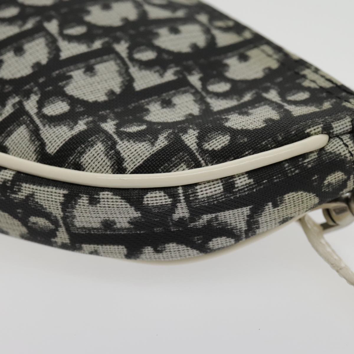 Christian Dior Trotter Canvas Saddle Pouch Accessory Black Silver Auth 95750A