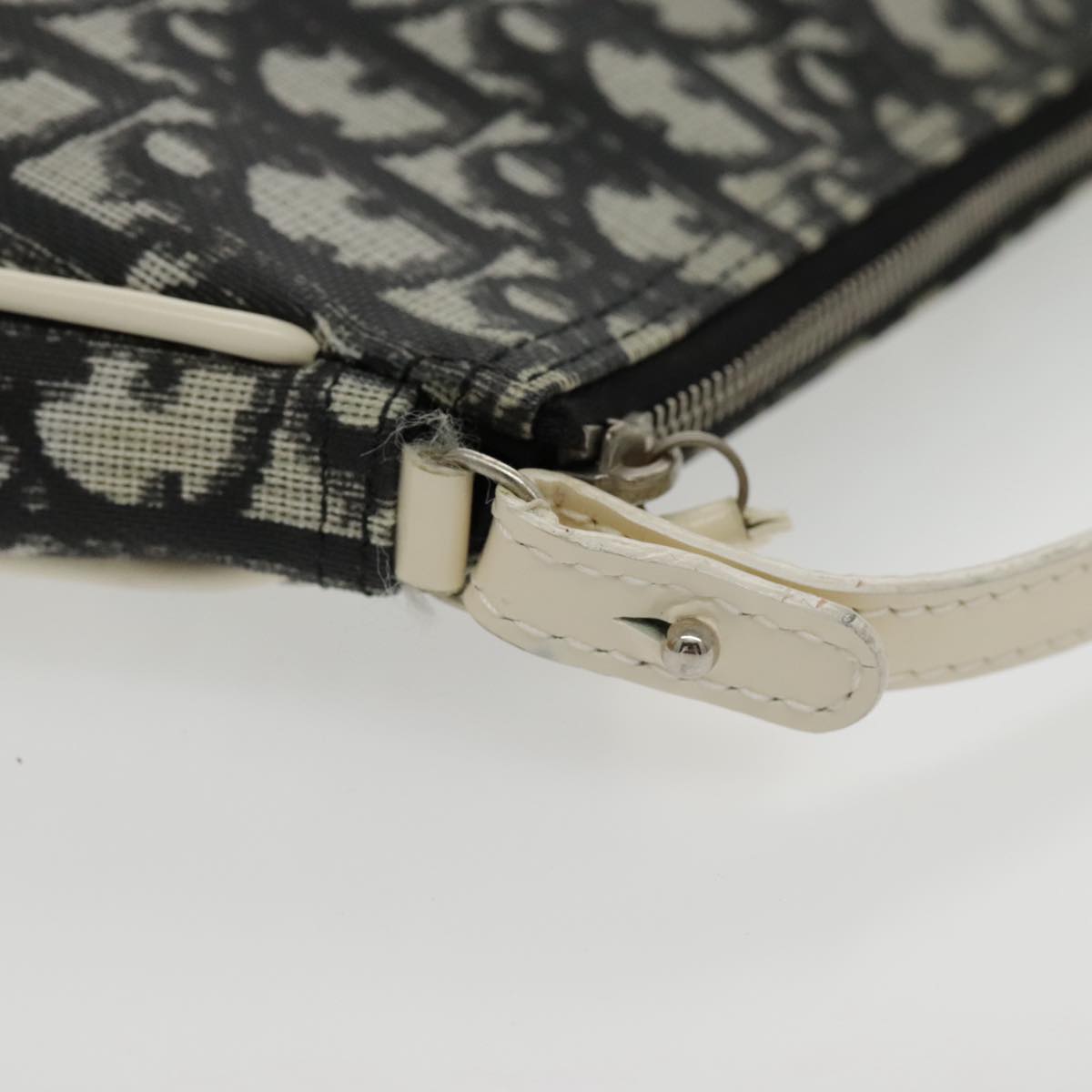 Christian Dior Trotter Canvas Saddle Pouch Accessory Black Silver Auth 95750A