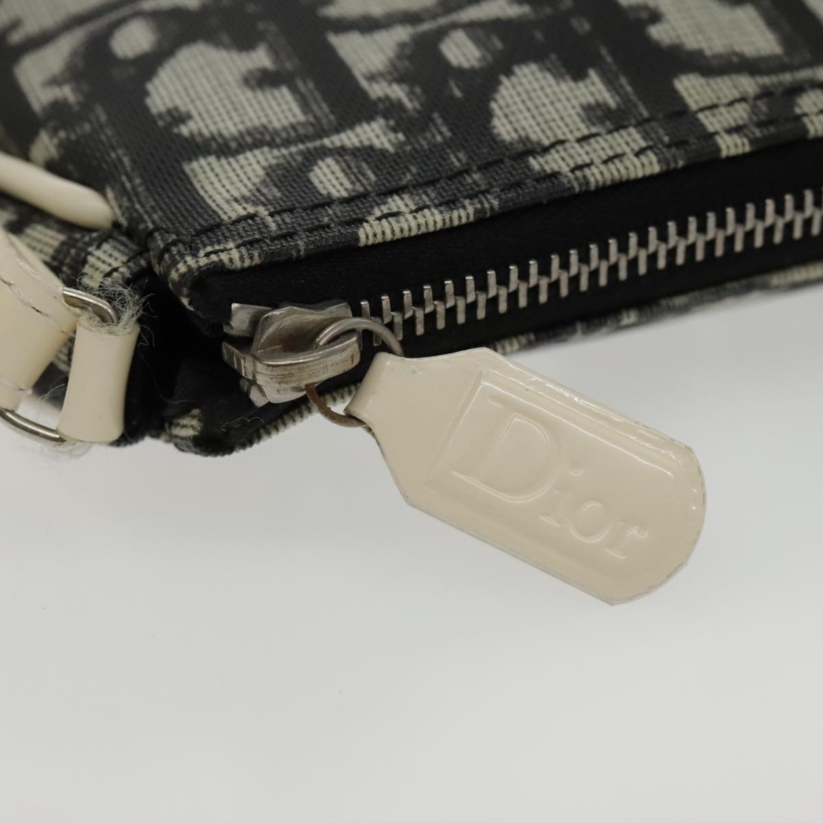 Christian Dior Trotter Canvas Saddle Pouch Accessory Black Silver Auth 95750A