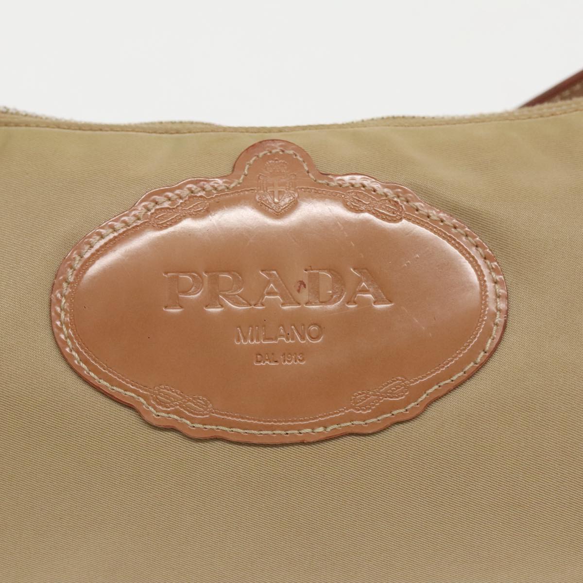 PRADA Accessory Pouch Nylon Beige Silver Auth 95778