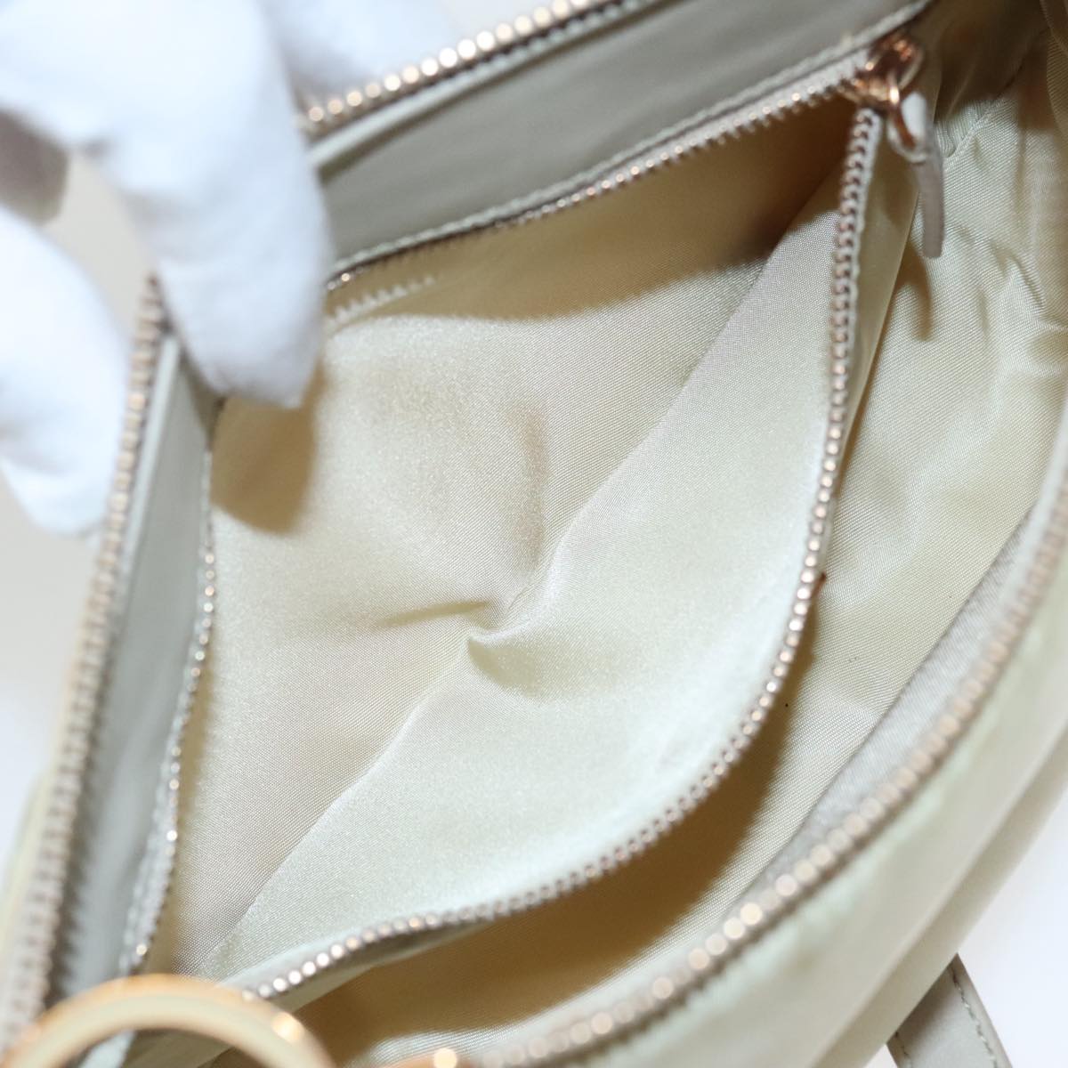 PRADA Shoulder Bag Nylon Cream Gold Auth 95818