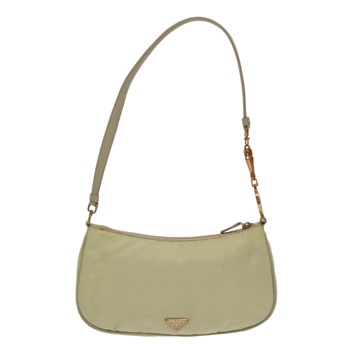 PRADA Shoulder Bag Nylon Cream Gold Auth 95818