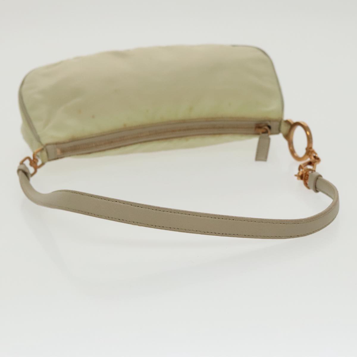 PRADA Shoulder Bag Nylon Cream Gold Auth 95818