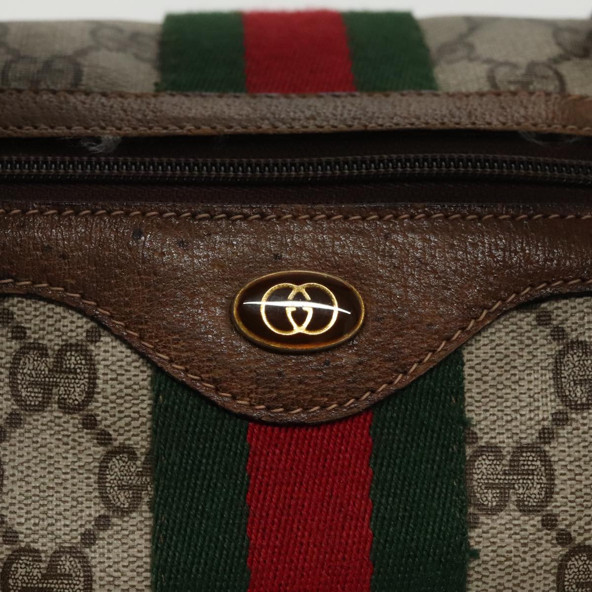 GUCCI GG Supreme Web Sherry Line Boston Bag PVC Beige Red 010 378 Auth 95820