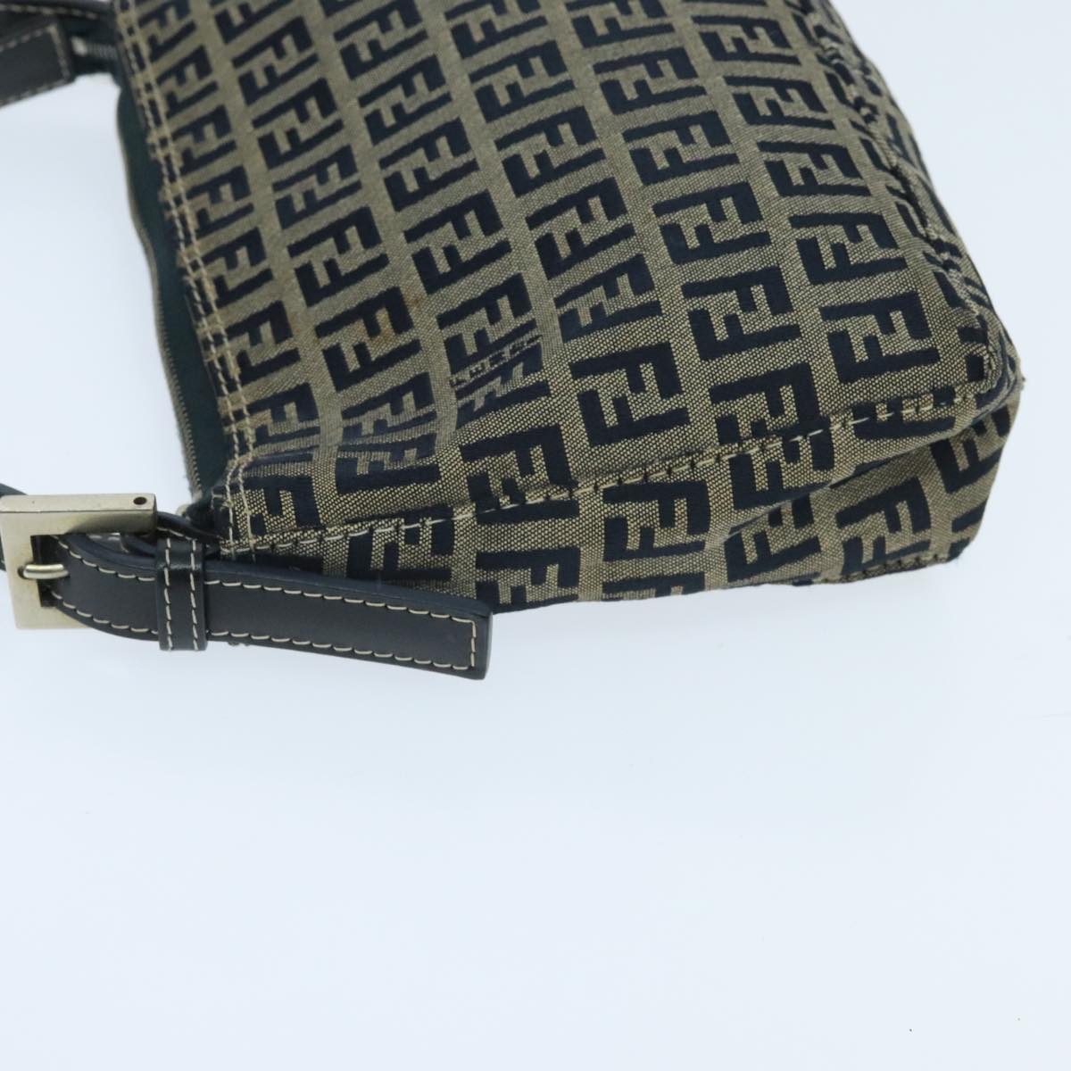 FENDI Zucchino Canvas Accessory Pouch Navy Silver Auth 95850