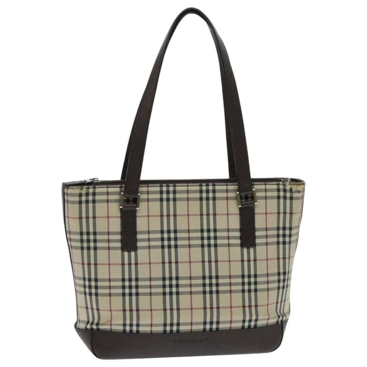 BURBERRY Nova Check Tote Bag Canvas Beige Auth 95891