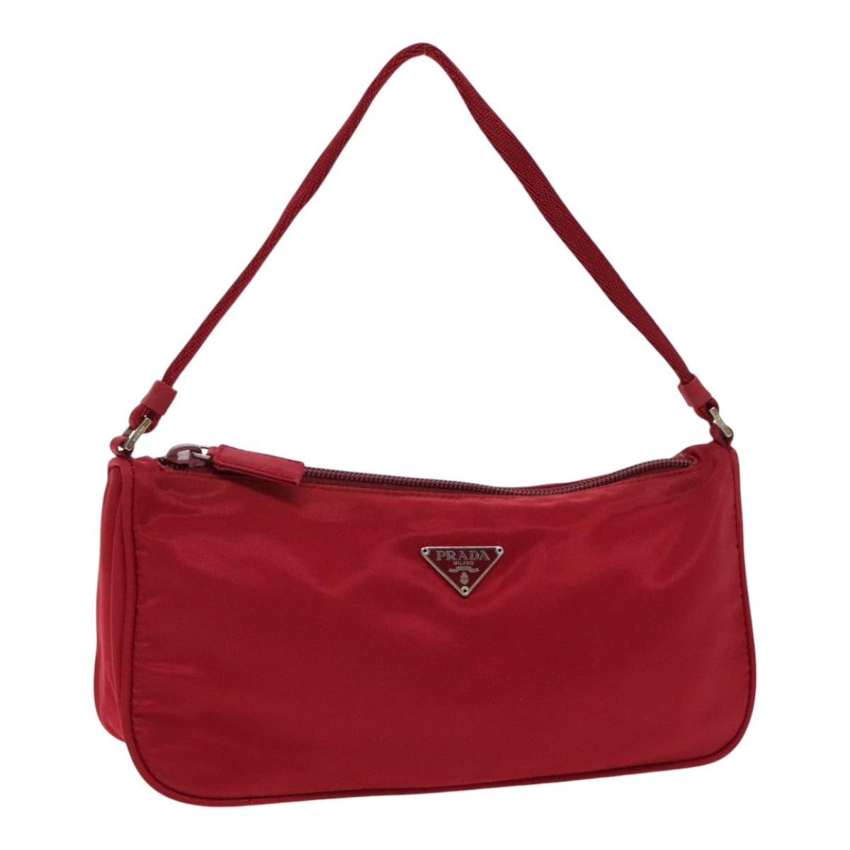 PRADA Accessory Pouch Nylon Red Silver Auth 95902