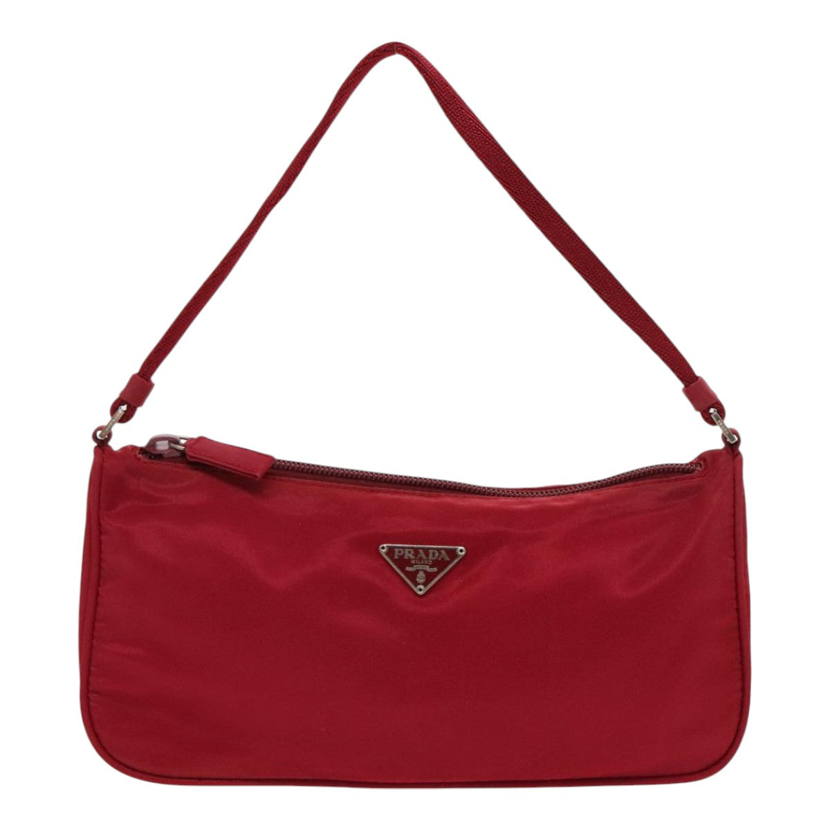 PRADA Accessory Pouch Nylon Red Silver Auth 95902