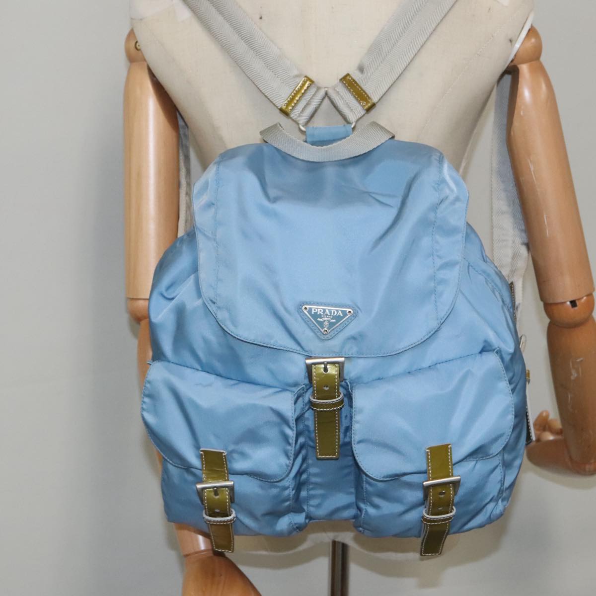 PRADA Backpack Nylon Blue Silver Auth 95917