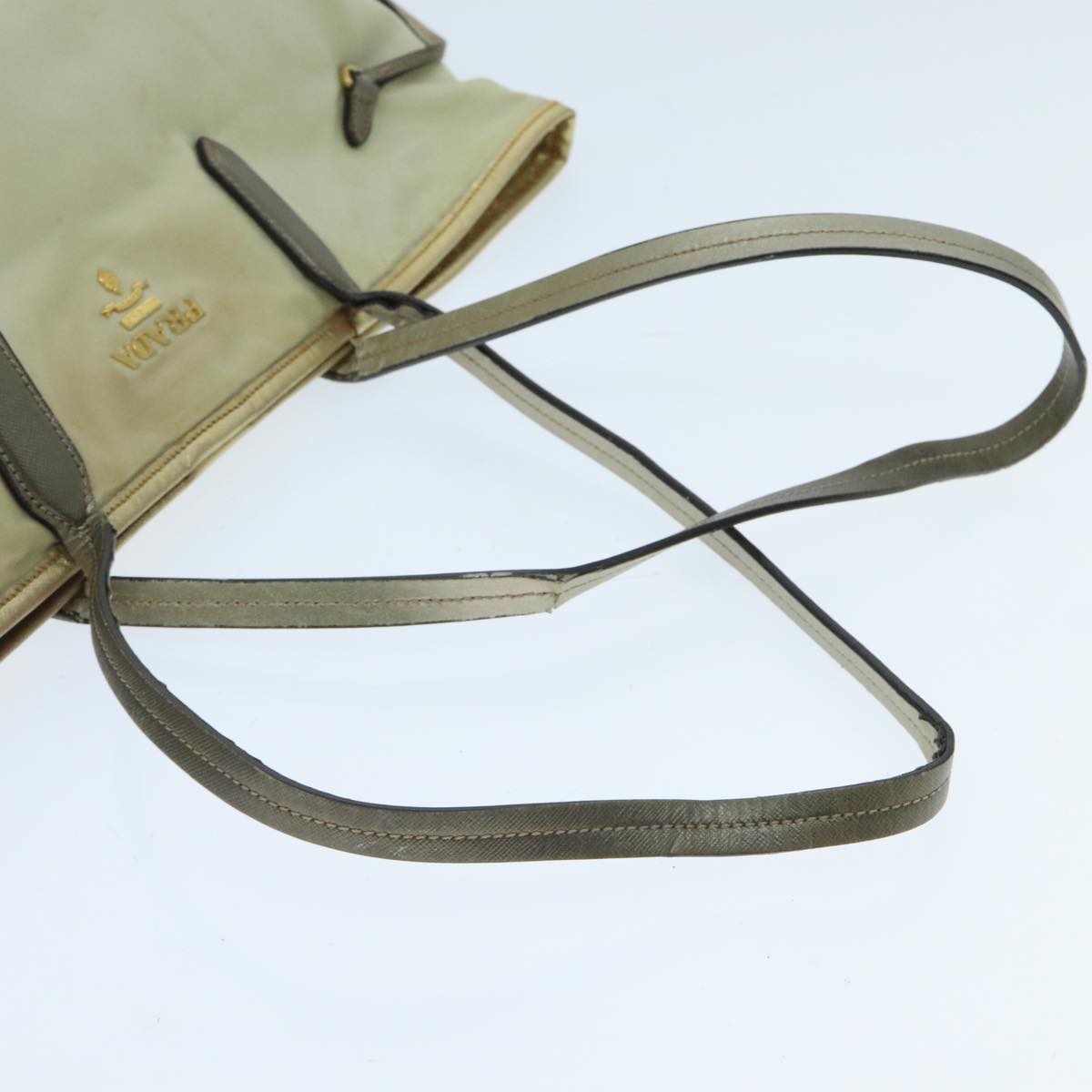 PRADA Tote Bag Nylon Cream Gold Auth 95978