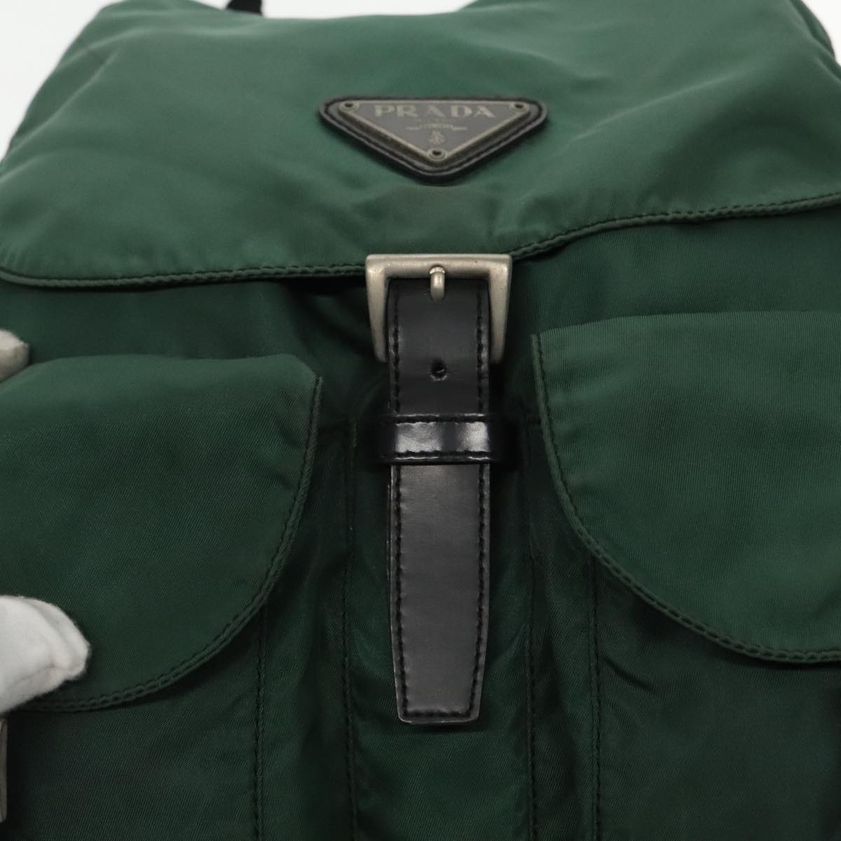 PRADA Backpack Nylon Green Silver Auth 96042