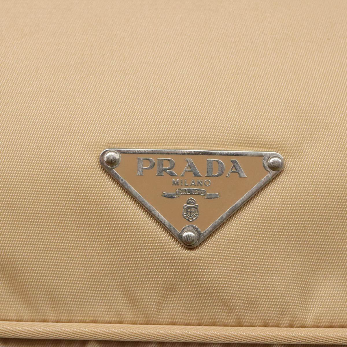 PRADA Accessory Pouch Nylon Beige Silver Auth 96069