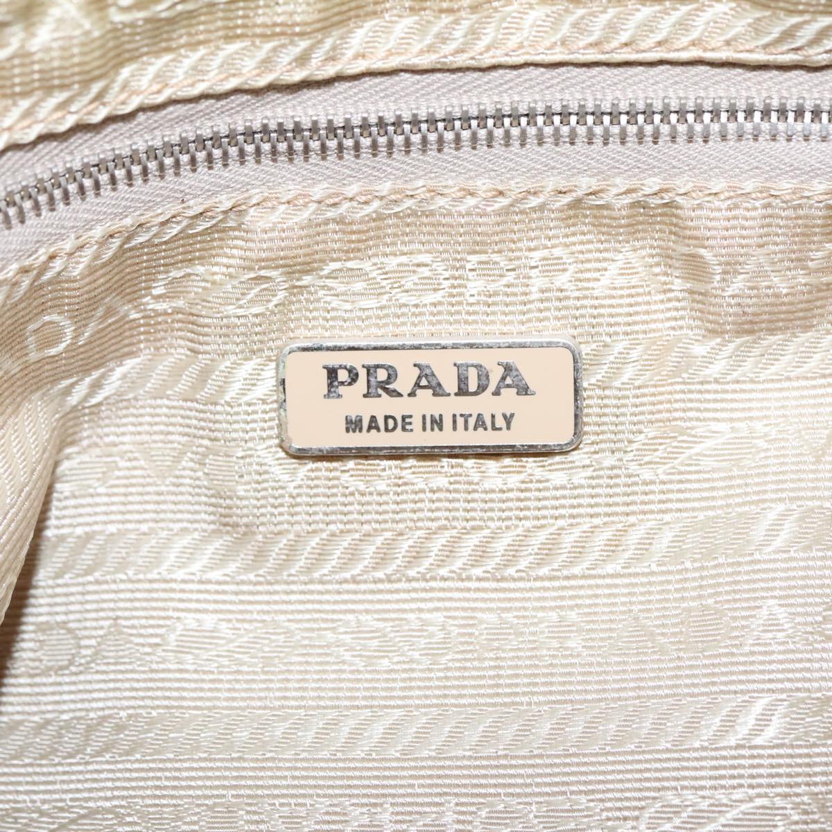 PRADA Accessory Pouch Nylon Beige Silver Auth 96069