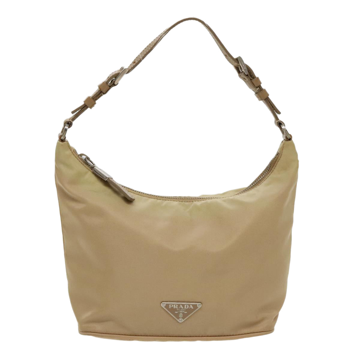 PRADA Accessory Pouch Nylon Beige Silver Auth 96069