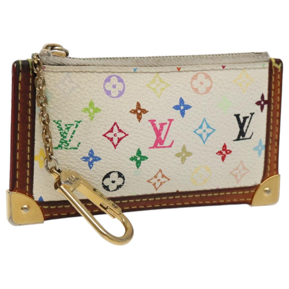 LOUIS VUITTON Multicolor Pochette Cles Coin Purse White M92655 LV Auth 96161