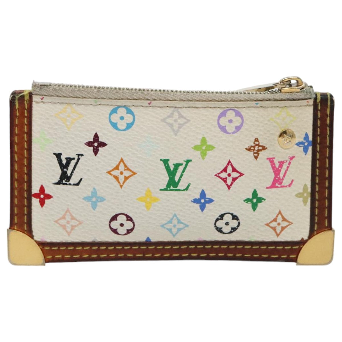 LOUIS VUITTON Multicolor Pochette Cles Coin Purse White M92655 LV Auth 96161