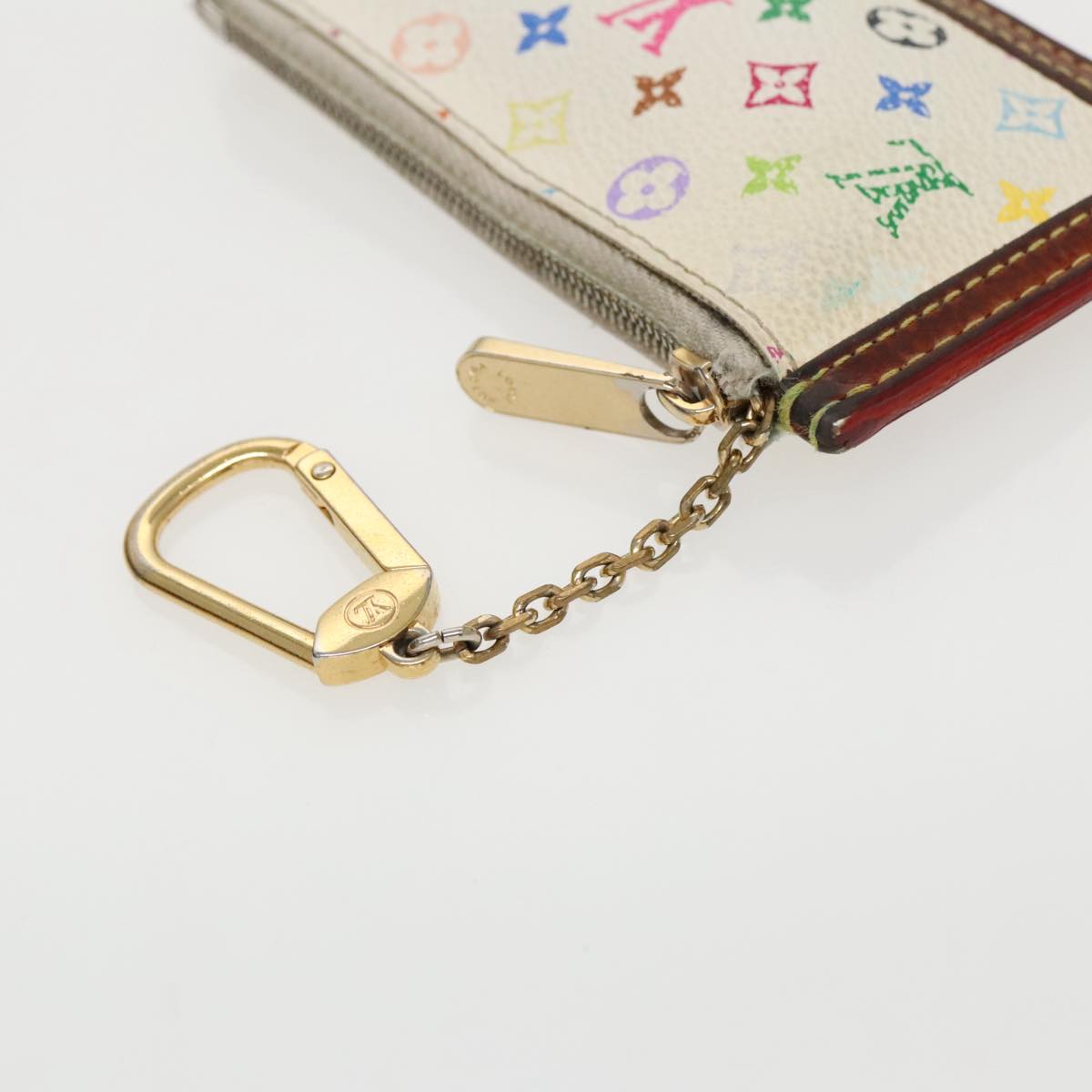 LOUIS VUITTON Multicolor Pochette Cles Coin Purse White M92655 LV Auth 96161