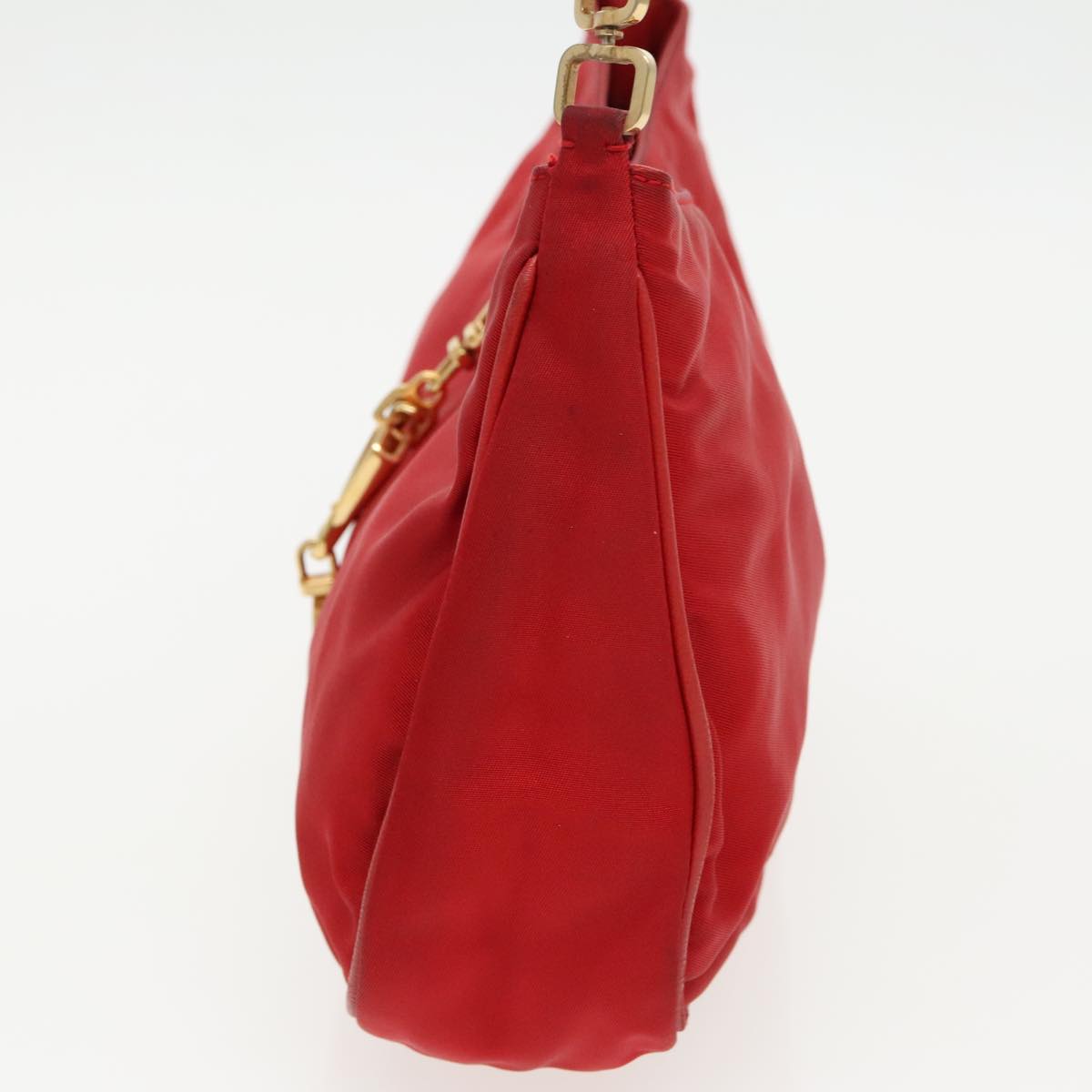 PRADA Accessory Pouch Nylon Red Gold Auth 96175