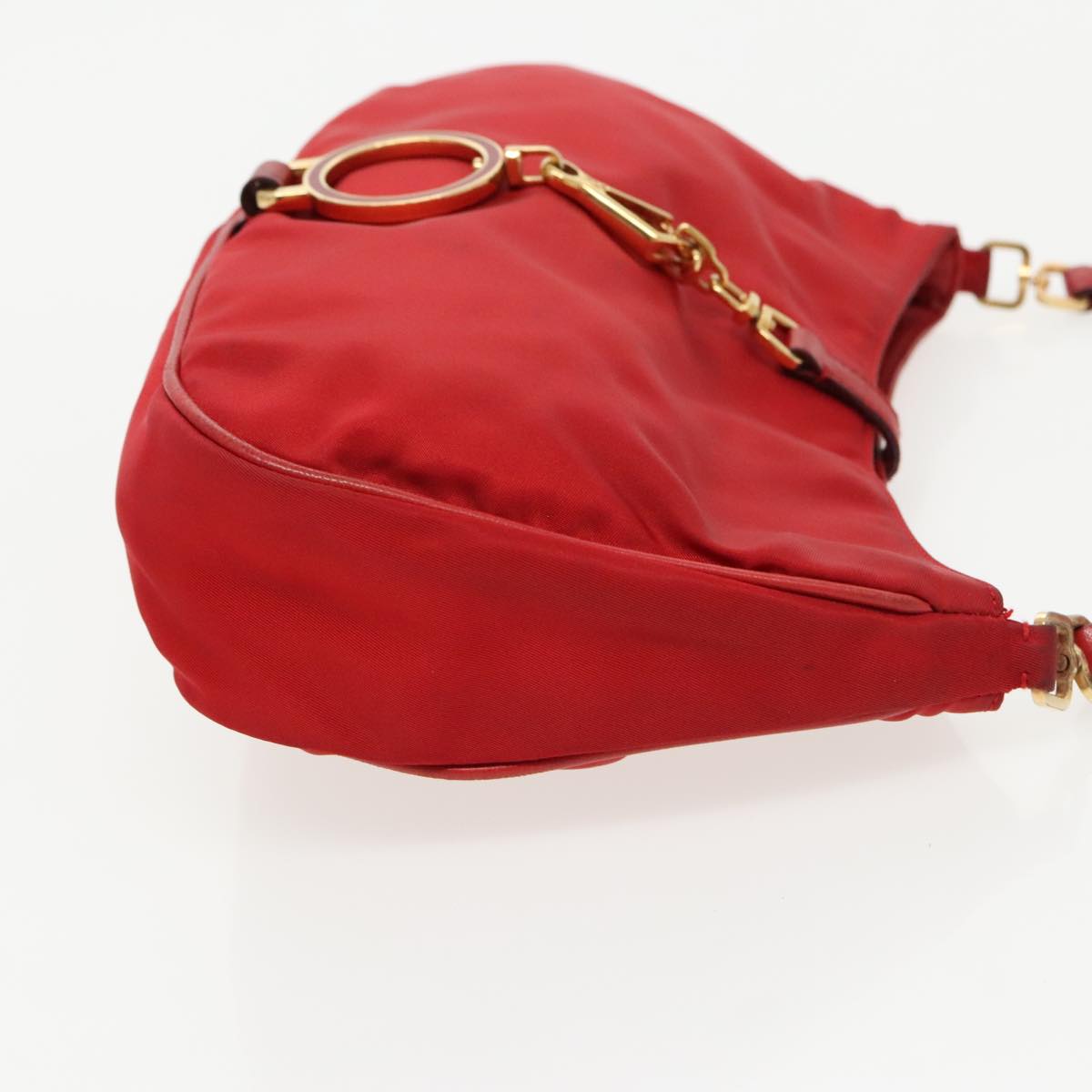 PRADA Accessory Pouch Nylon Red Gold Auth 96175