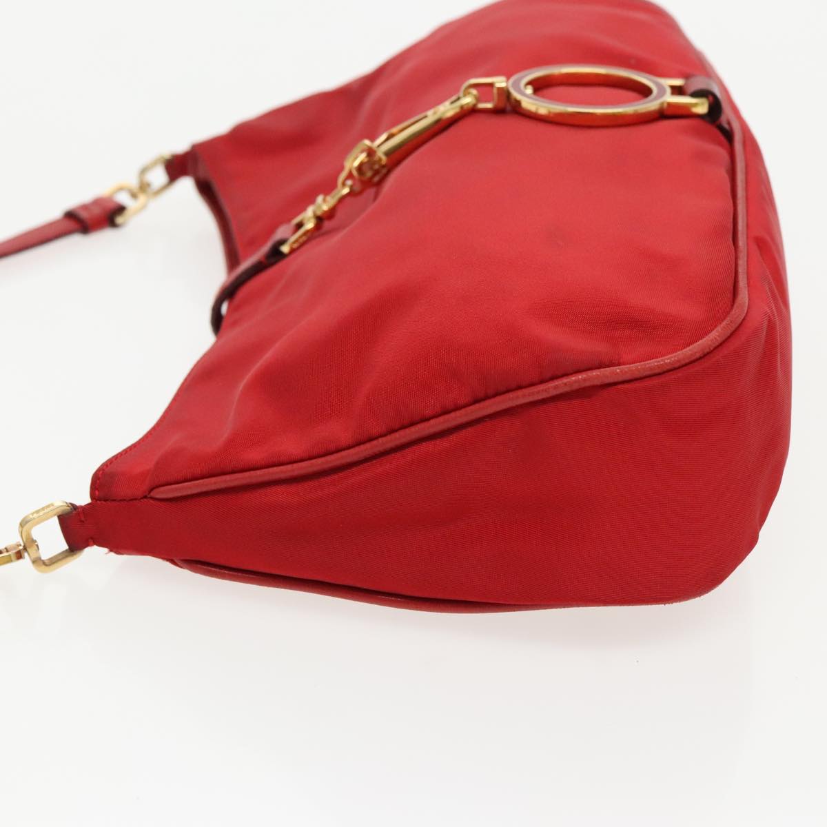 PRADA Accessory Pouch Nylon Red Gold Auth 96175