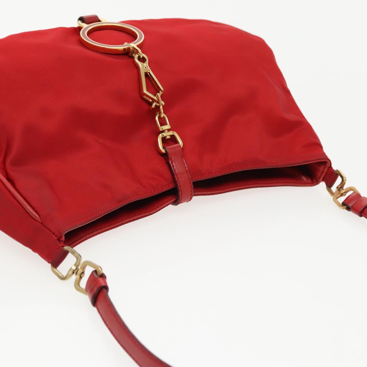 PRADA Accessory Pouch Nylon Red Gold Auth 96175