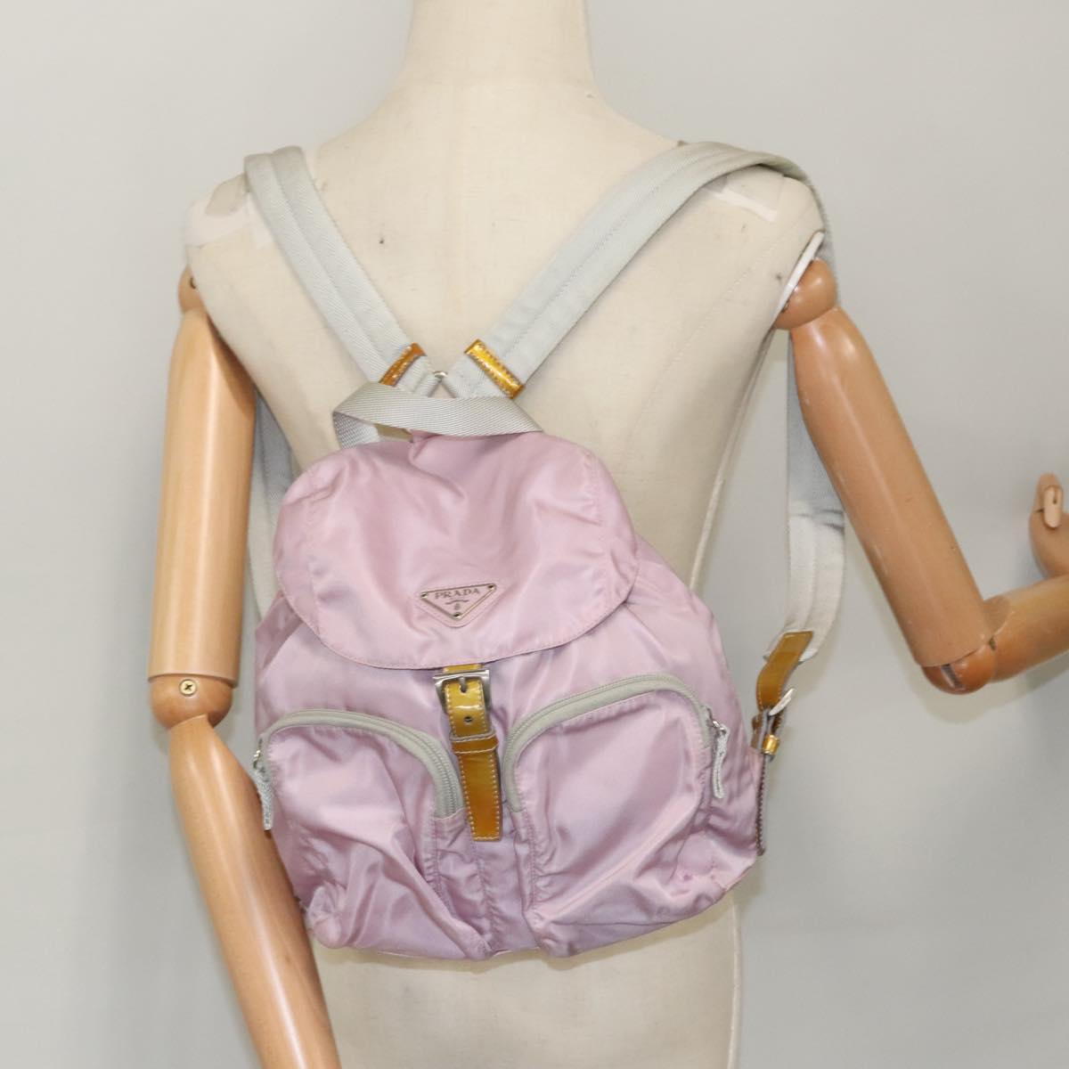 PRADA Backpack Nylon Pink Silver Auth 96205