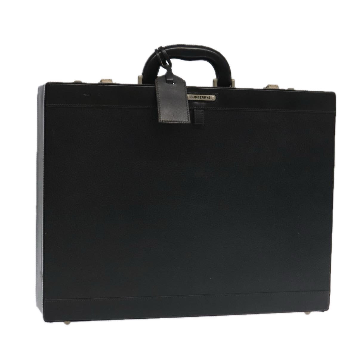 Burberrys Attache Case Trunk Leather Black Auth 96219