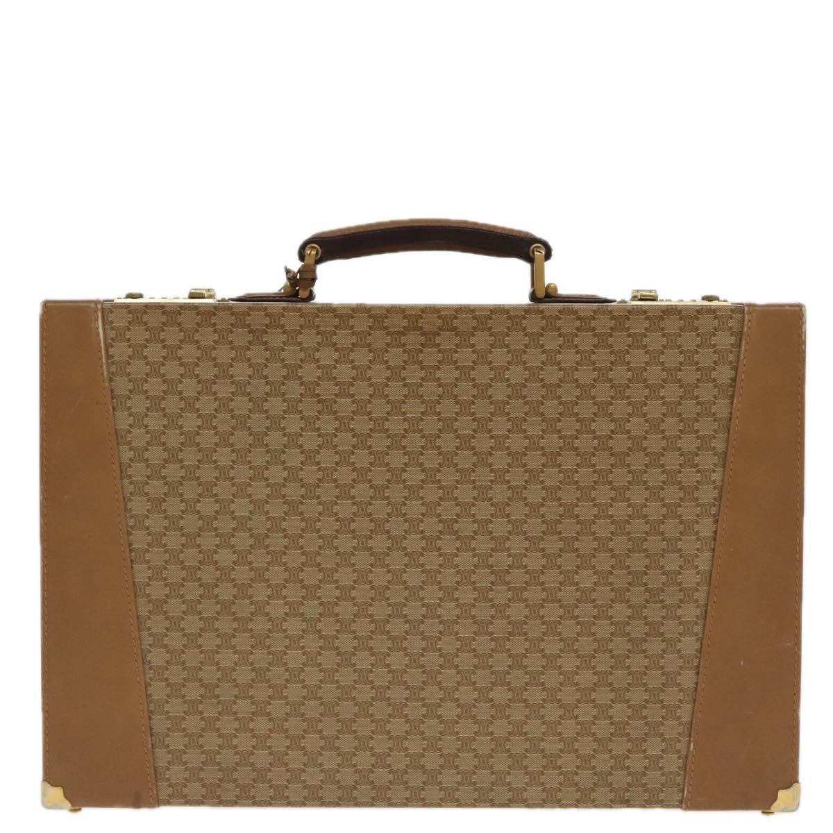 CELINE Attache Case Macadam Canvas Trunk Beige Gold Auth 96234