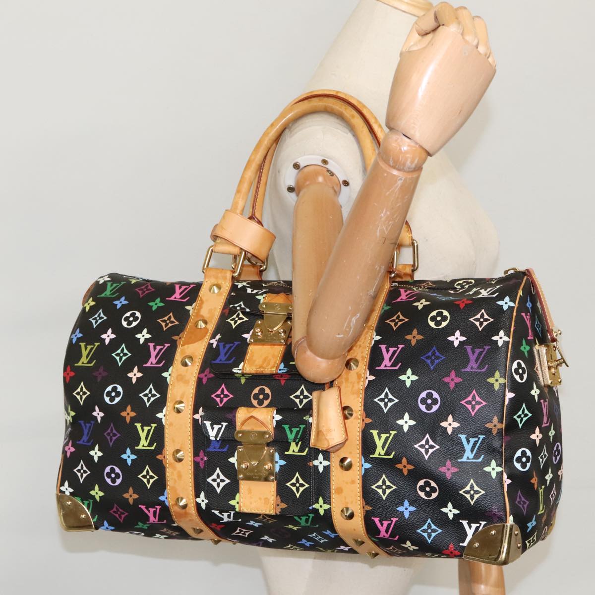 LOUIS VUITTON Monogram Multicolor Keepall 45 Boston Bag Black M92640 Auth 96238A