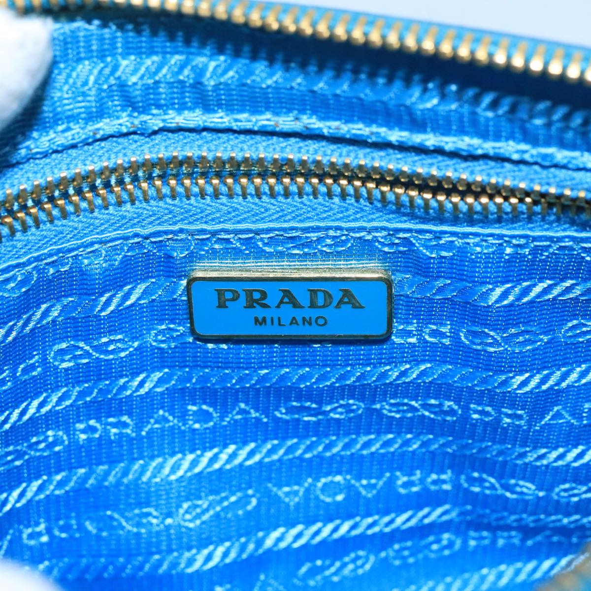 PRADA Shoulder Bag Safiano leather Turquoise Blue Gold Auth 96244