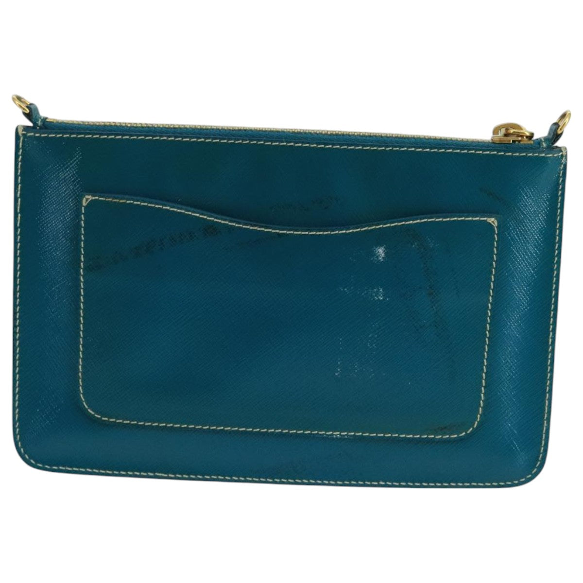 PRADA Shoulder Bag Safiano leather Turquoise Blue Gold Auth 96244