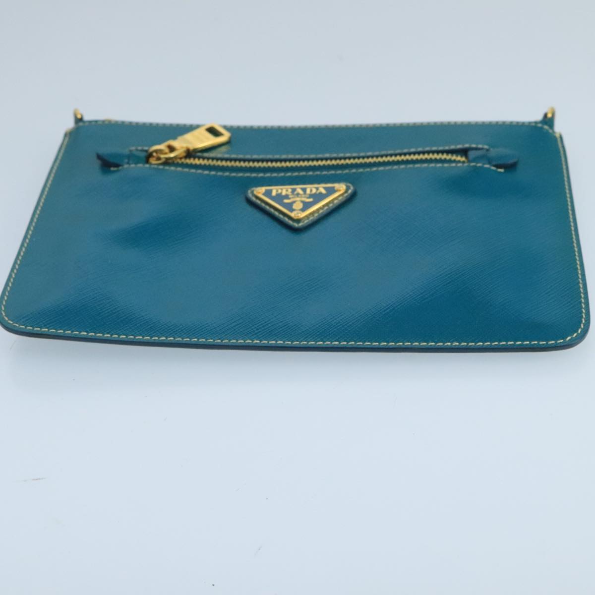 PRADA Shoulder Bag Safiano leather Turquoise Blue Gold Auth 96244