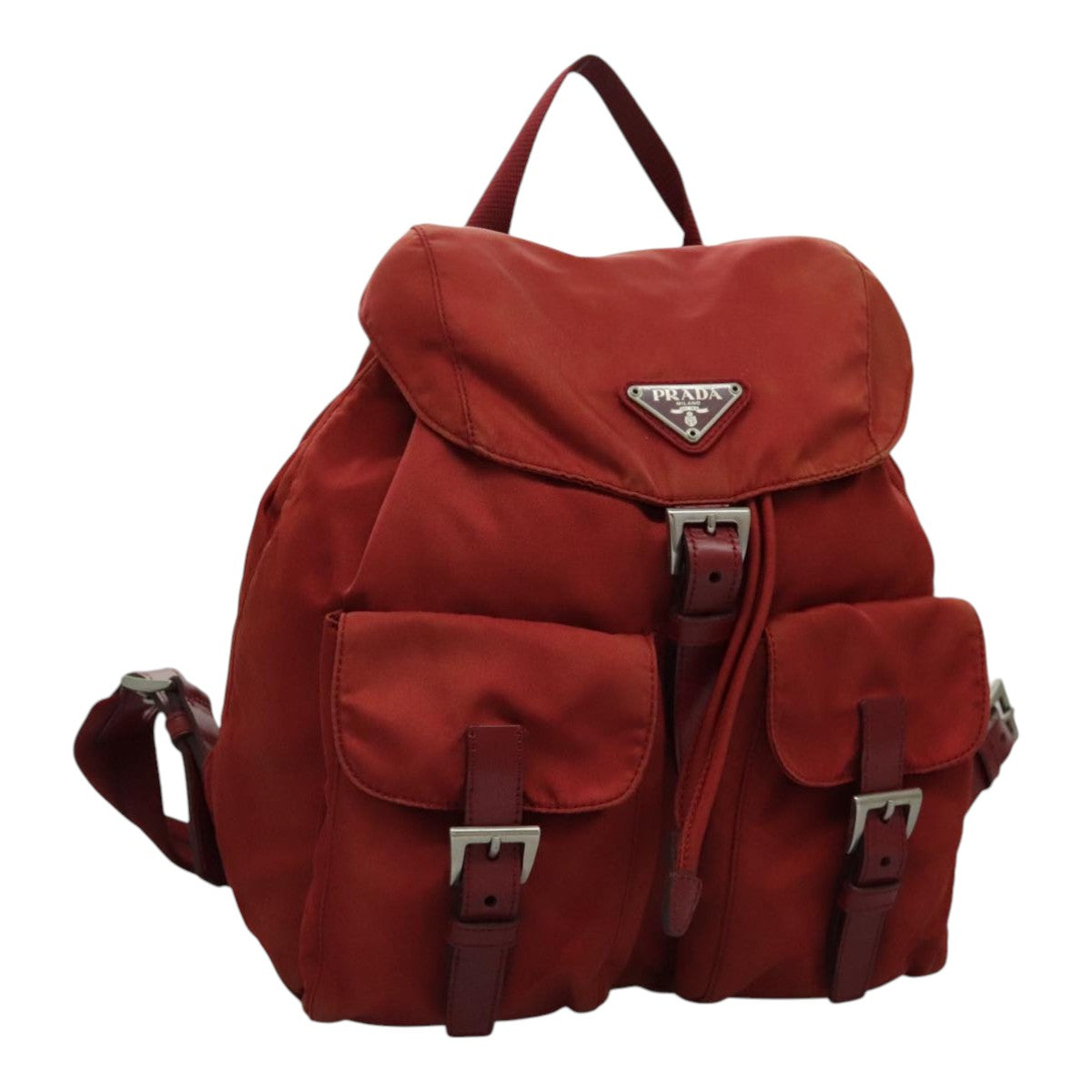 PRADA Backpack Nylon Red Silver Auth 96345