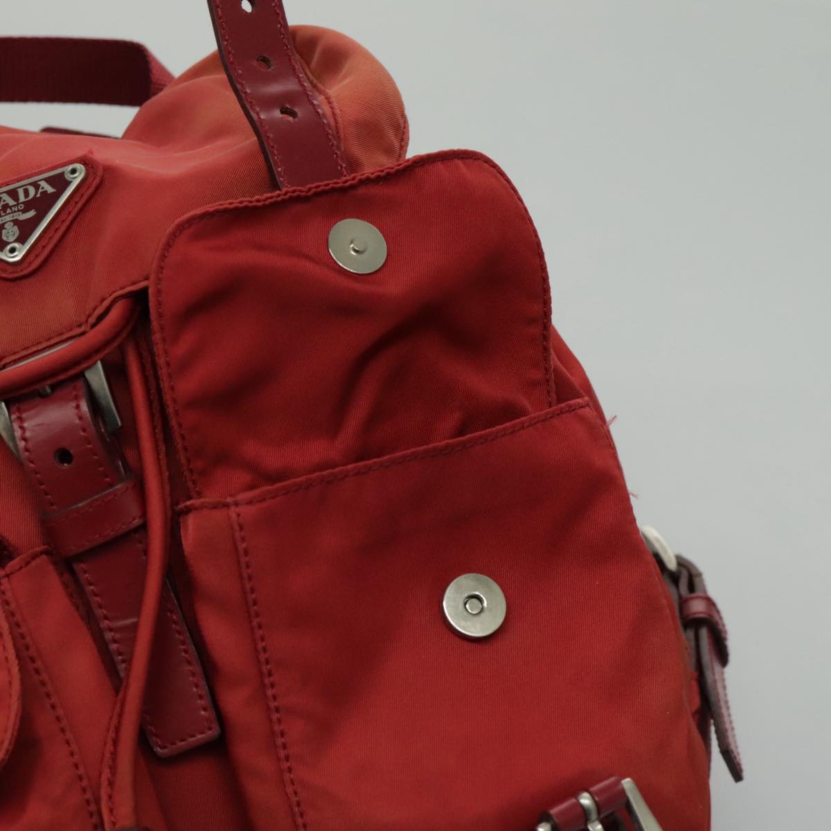 PRADA Backpack Nylon Red Silver Auth 96345