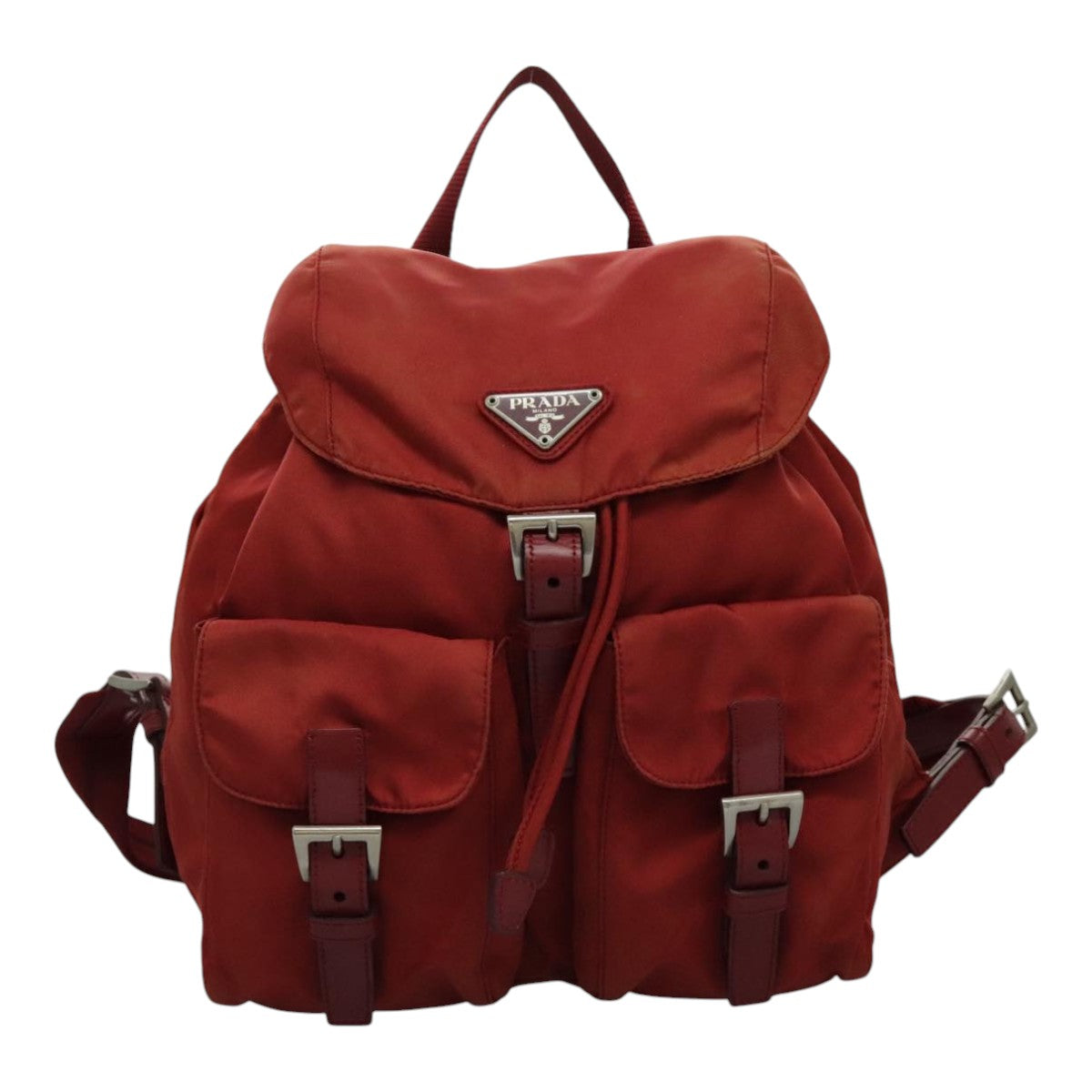 PRADA Backpack Nylon Red Silver Auth 96345