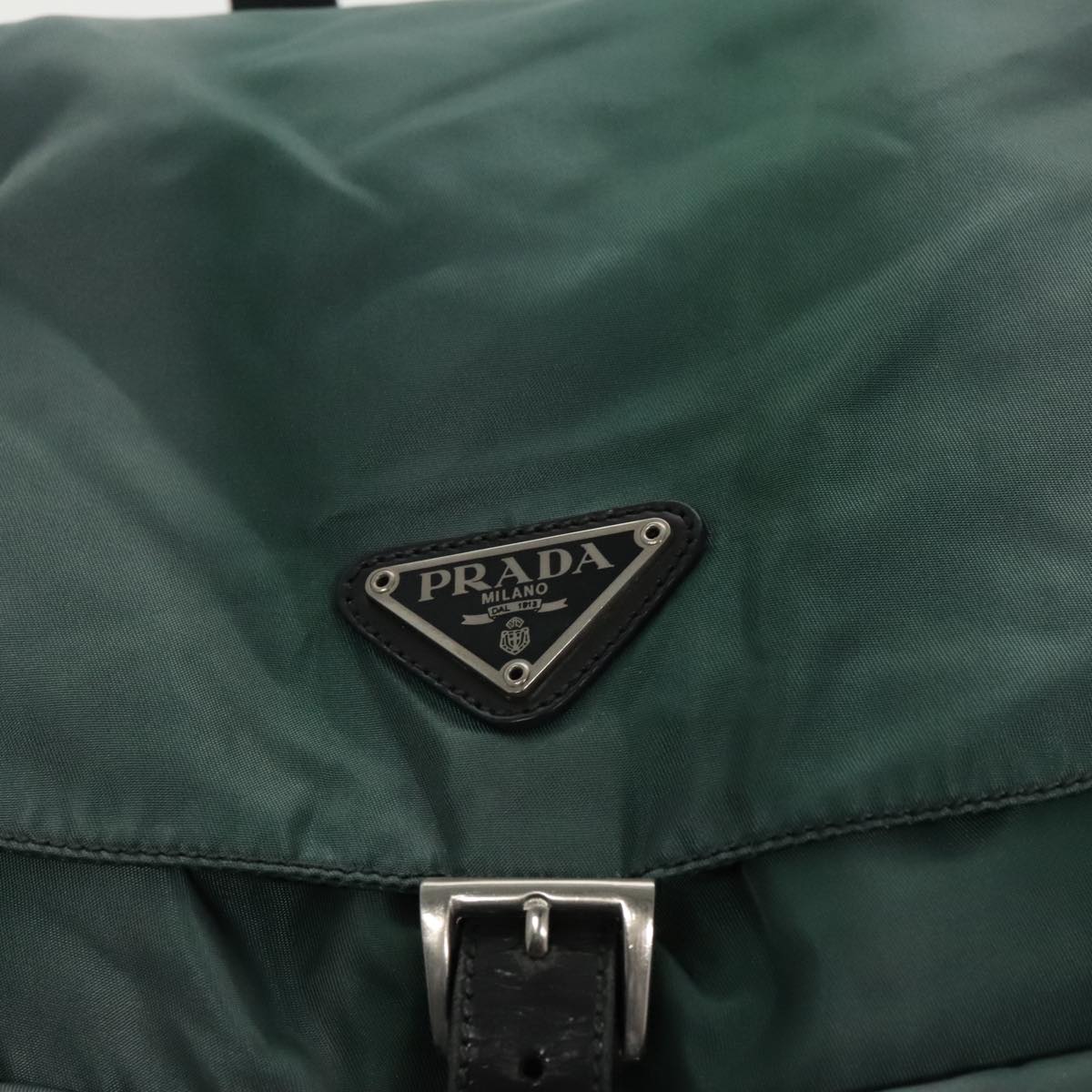 PRADA Backpack Nylon Green Silver Auth 96346