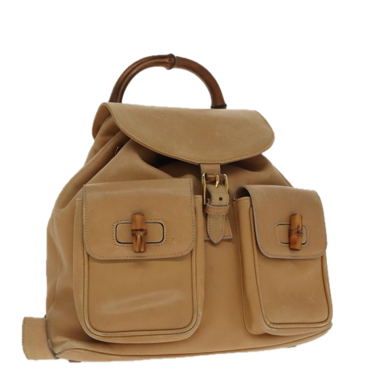 GUCCI Bamboo Backpack Leather Beige Gold 003 58 0016 Auth 96401