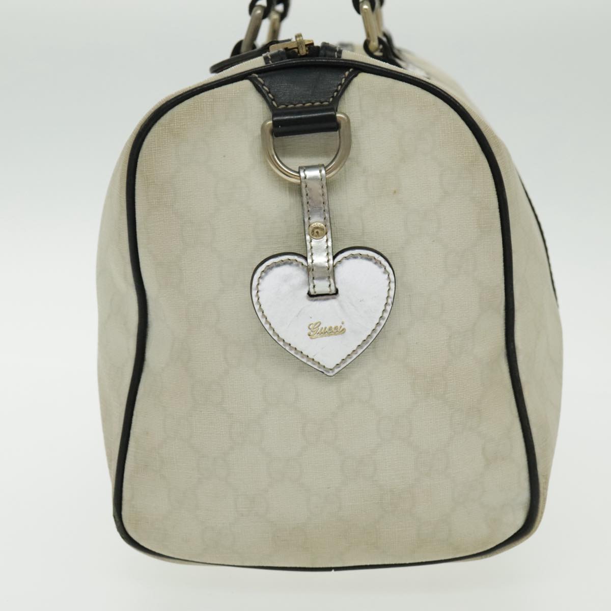 GUCCI GG Supreme Boston Bag PVC Leather White Black Gold 193603 Auth 96410