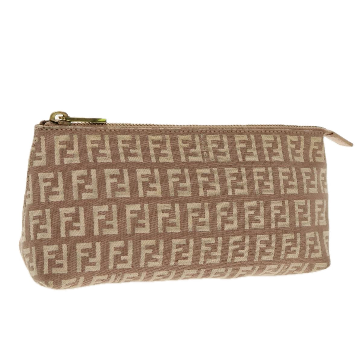 FENDI Zucchino Canvas Pouch Beige Gold Auth 96439