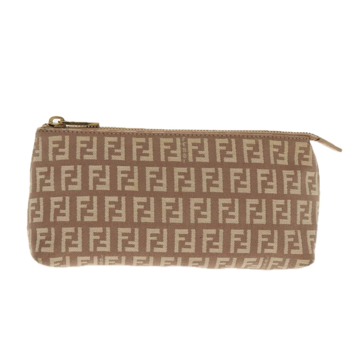 FENDI Zucchino Canvas Pouch Beige Gold Auth 96439