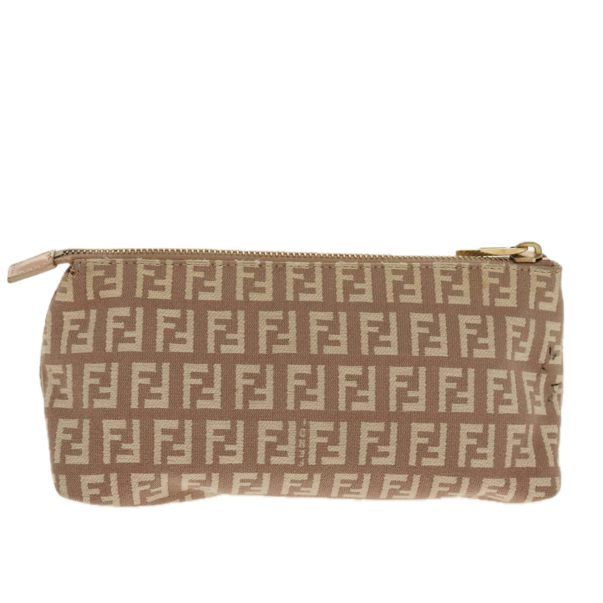 FENDI Zucchino Canvas Pouch Beige Gold Auth 96439