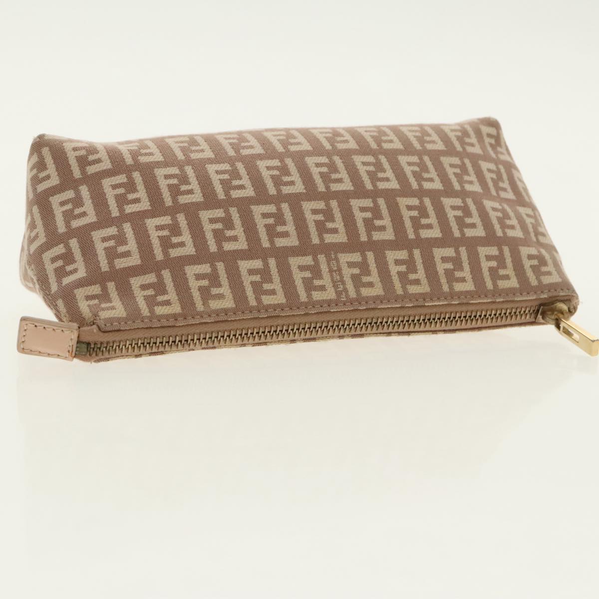 FENDI Zucchino Canvas Pouch Beige Gold Auth 96439