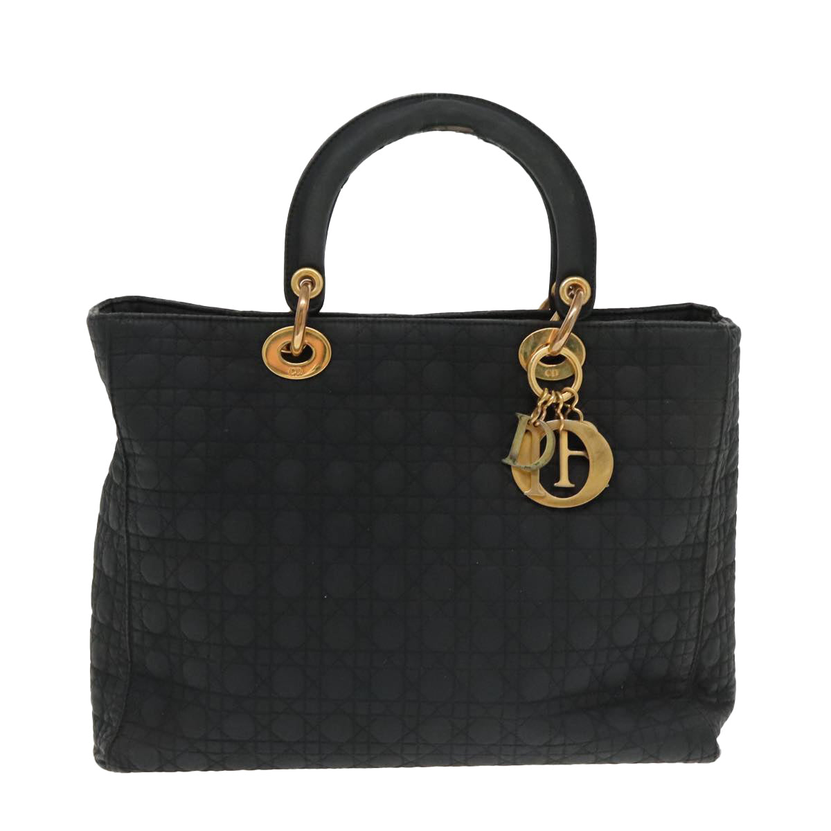 Christian Dior Lady Dior Canage Hand Bag Nylon Black Gold Auth 96477