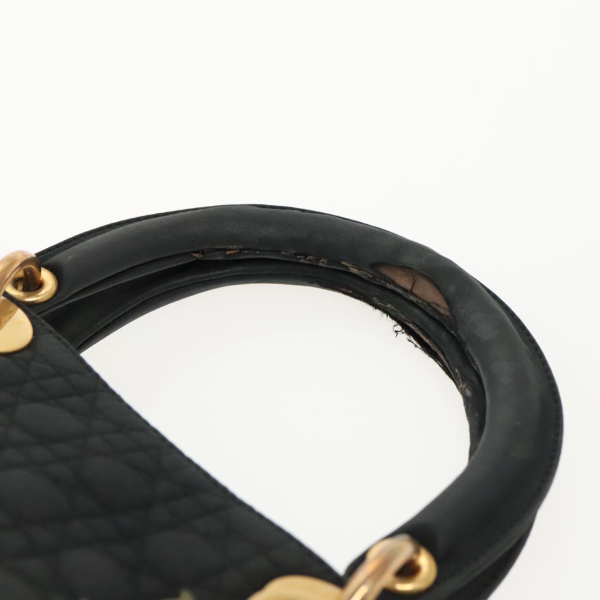 Christian Dior Lady Dior Canage Hand Bag Nylon Black Gold Auth 96477