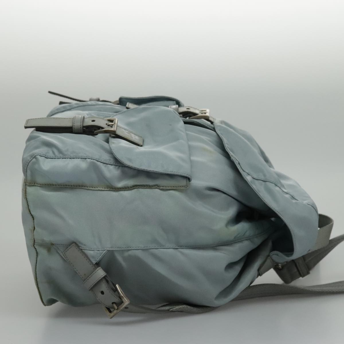 PRADA Backpack Nylon Light Blue Silver Auth 96485