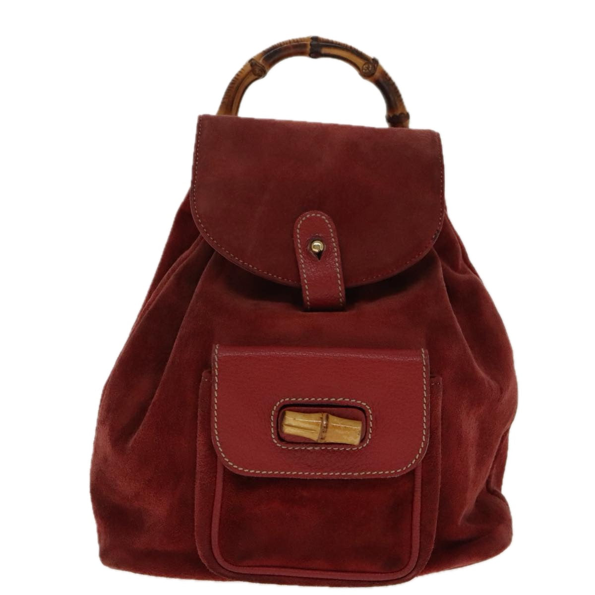 GUCCI Bamboo Backpack Suede Red Gold 003 2265 0030 Auth 96486