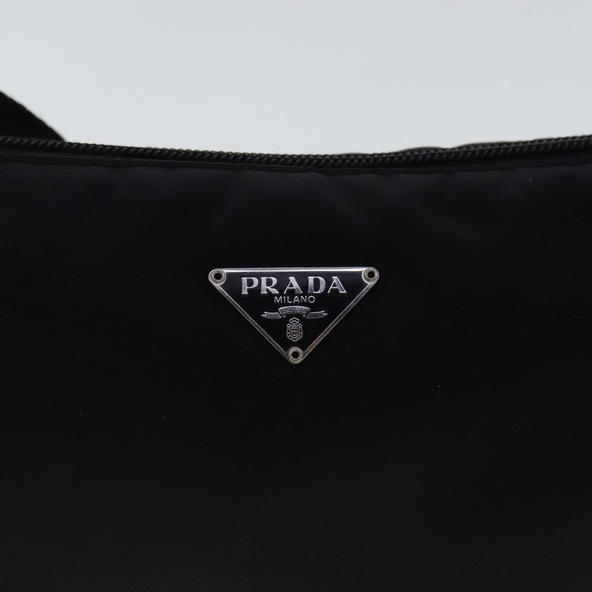 PRADA Accessory Pouch Nylon Black Silver Auth 96593