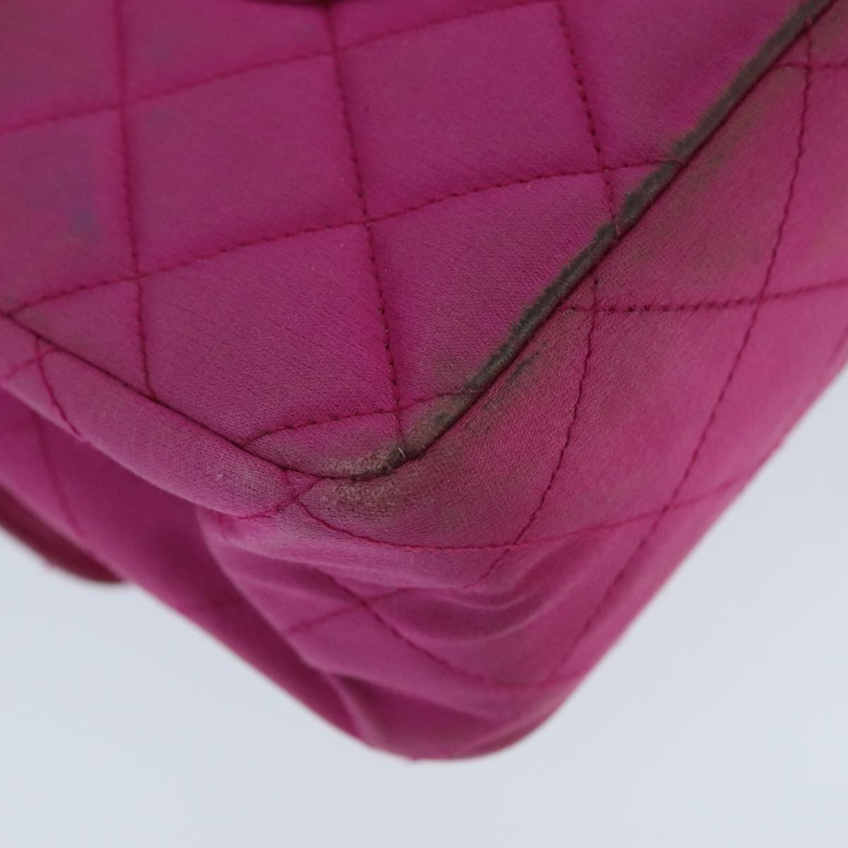 CHANEL Matelasse Chain Shoulder Bag Satin Gold Pink CC Auth 96601